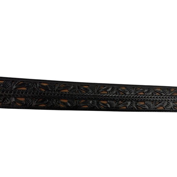 *Montana Silversmiths Tony Lama Tooled Leather Western Belt Mens 40 Black Brown - Picture 9 of 16